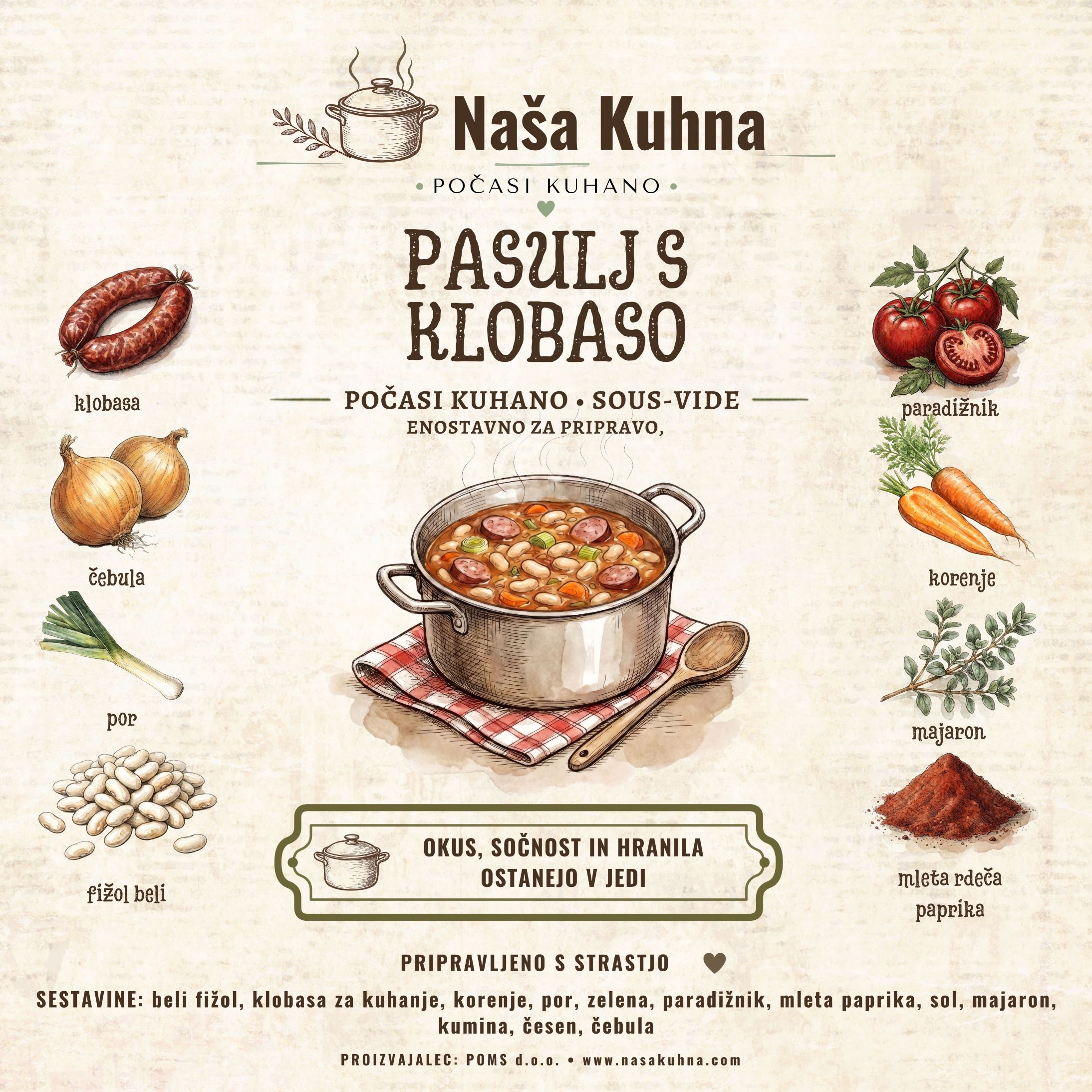Pasulj s klobaso — počasi kuhano sous-vide